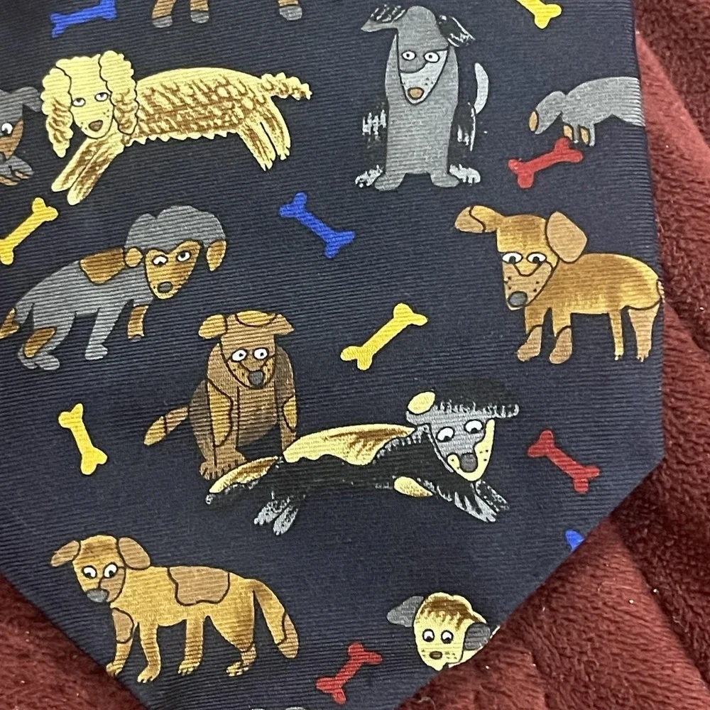 Save the Children Collection Tie Mens One Size Black Silk Dog Print‎ Alix